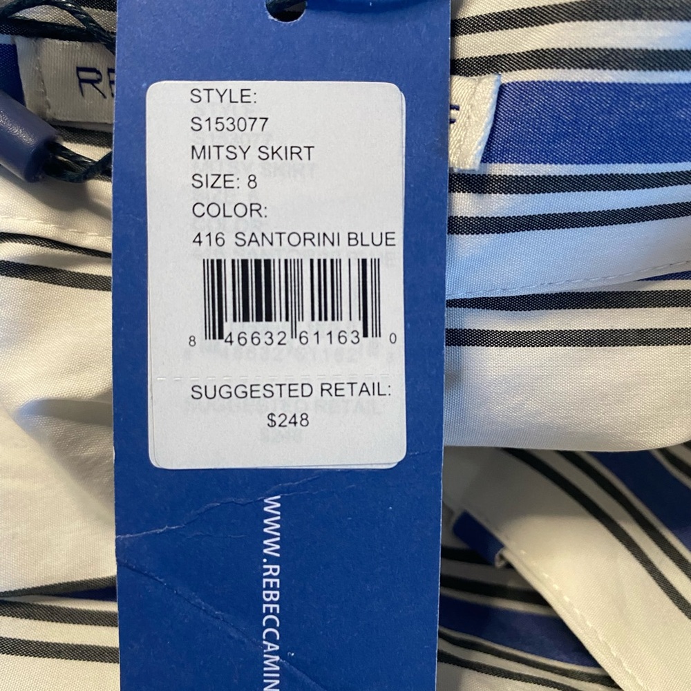 Rebecca Minkoff Misty Skirt in Santorini Blue Striped Asymmetrical Size 8 - NWT - Picture 11 of 11
